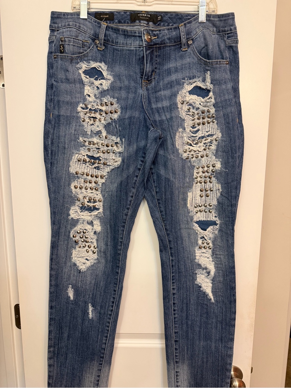 torrid Blue Distressed Skinny Jeans with Stud Details